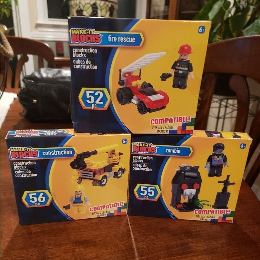 Lot of 3 Make it blocks sets construction fire rescue zombie Lego co…